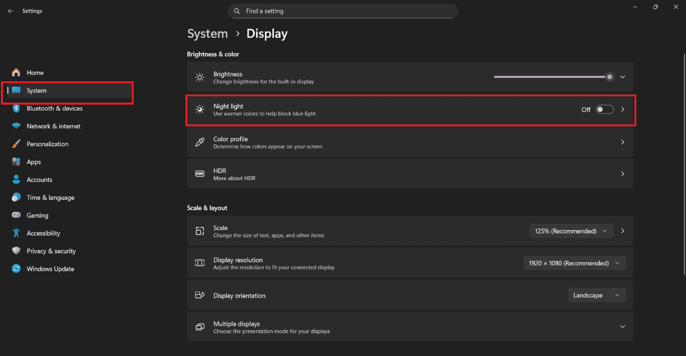turn the toggle on for Night light | How to Fix Computer Monitor has a Yellow Tint on Screen