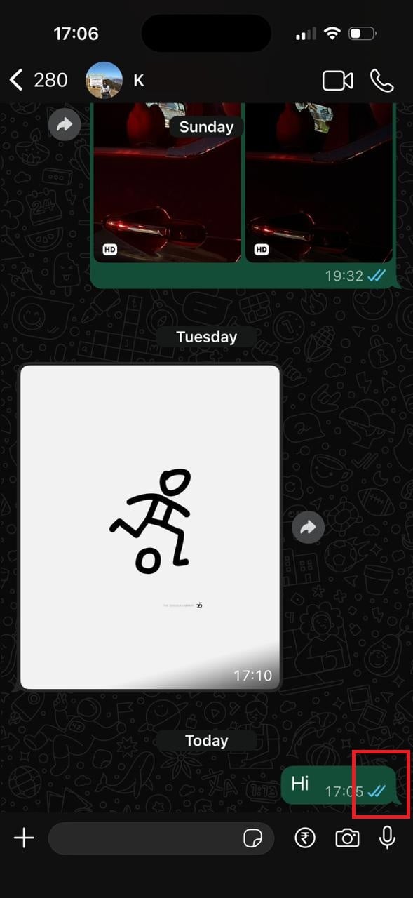 Check for the double blue tick 